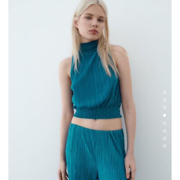 ZARA 2PIECES PLEATED HALTER TOP AND PLEATED WIDE LEG PANTS - Picture 2 of 5